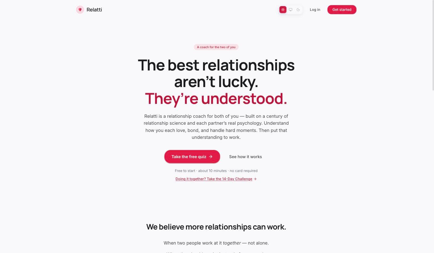 Relatti homepage: 'The best relationships aren't lucky. They're understood.'
